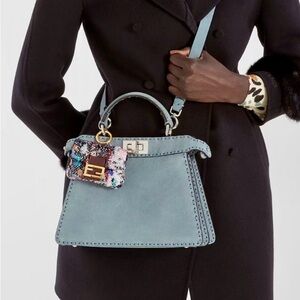 Fendi Blue Crossbody Bag with Multicolor Pouch